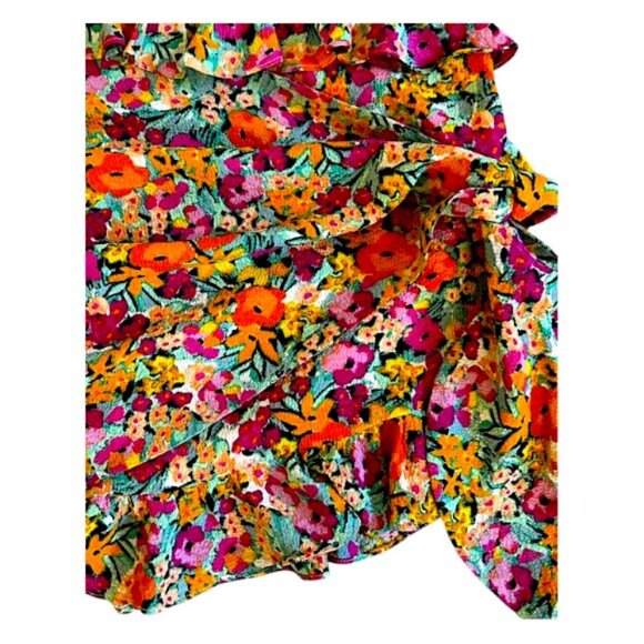 For Love & Lemons Kira Floral Wrap Ruffle Mini Skirt Multi Resort Party M - Picture 3 of 11